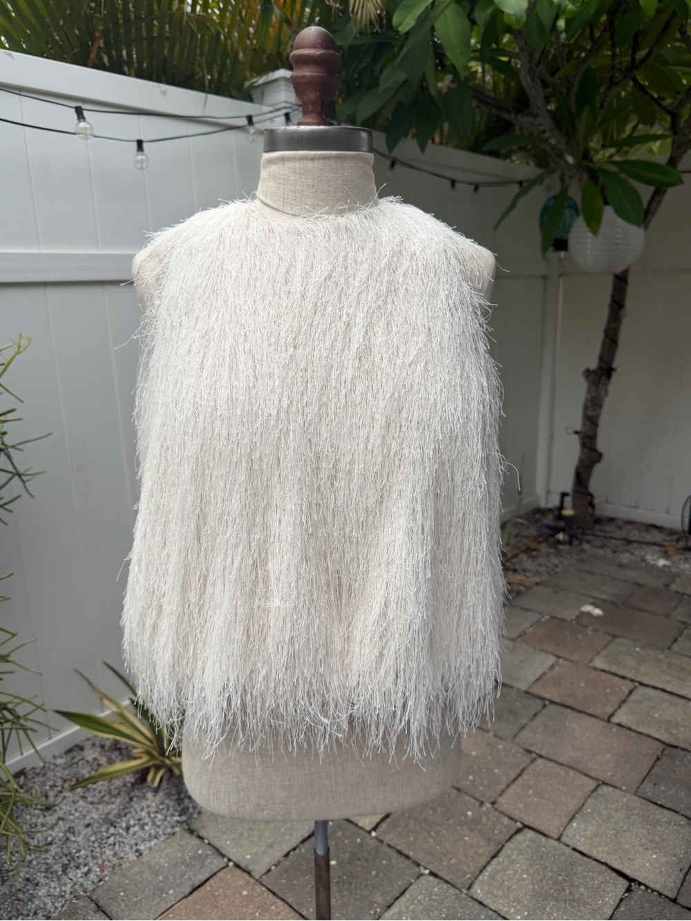 Ivory Feathered Fringe zara Tank Top
